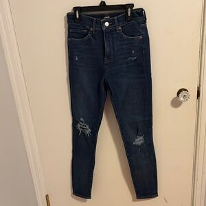Express Dark Blue Distressed Skinny Jeans